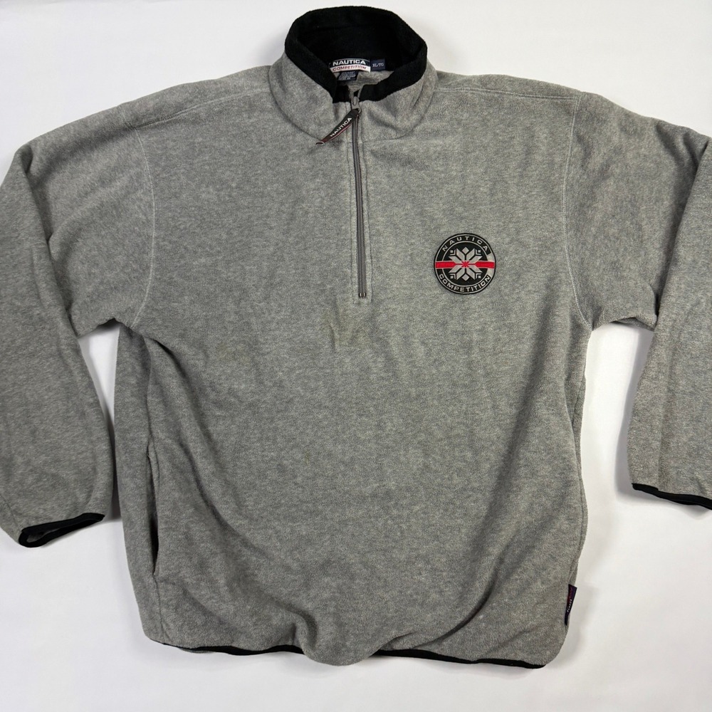 Vintage 90s Nautica Competition Fleece Pullover 1/4 Zip Mens XL Gray USA Made